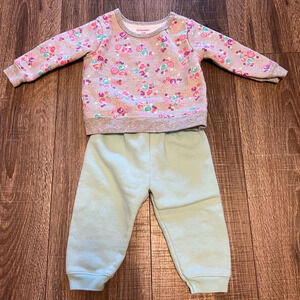 Garanimals Baby Girl Size 6-9 Months Cotton Blend Gray Floral Sweatsuit Set